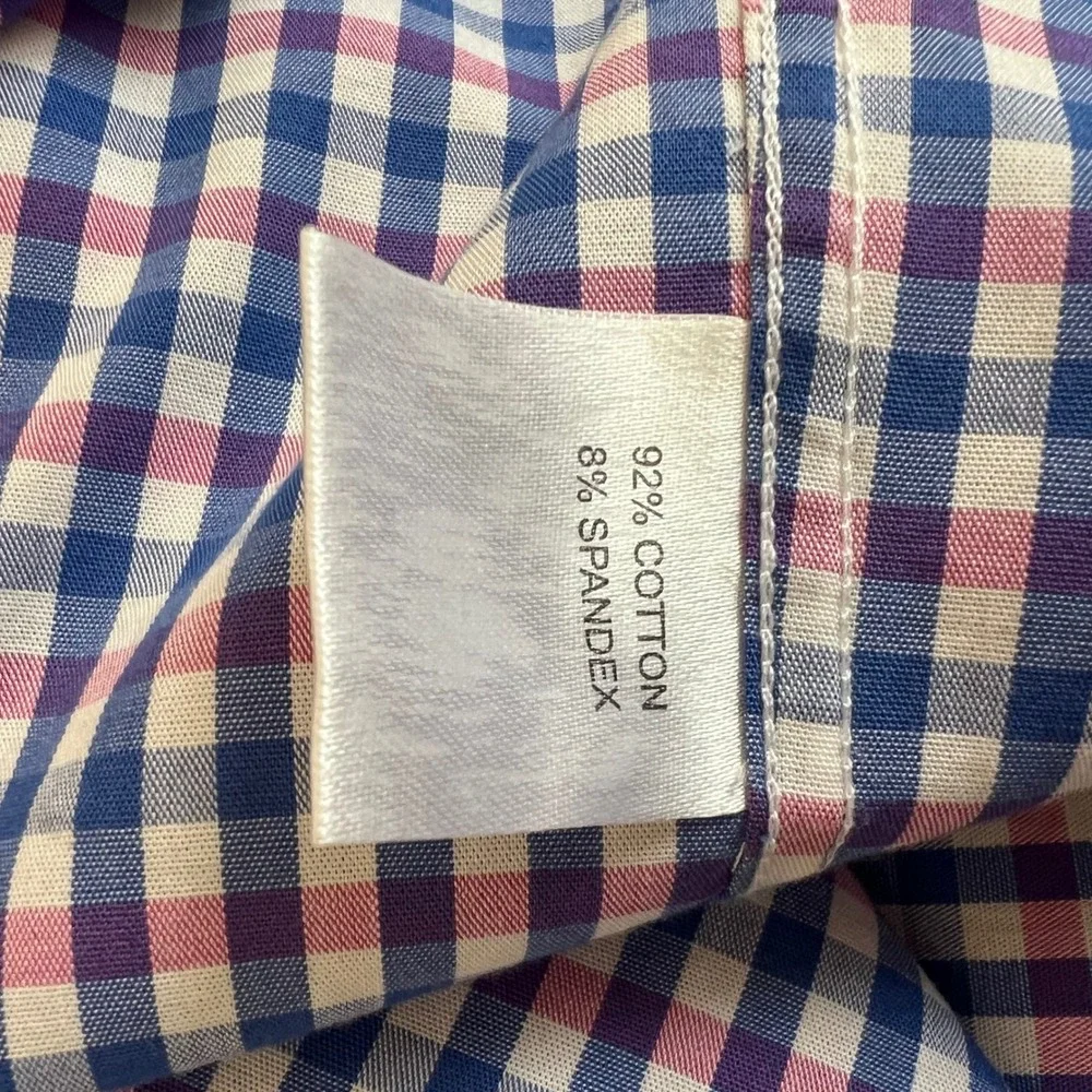 TailorByrd Button Down‎ Shirt Flamingo Logo L Navy Pink Gingham Check